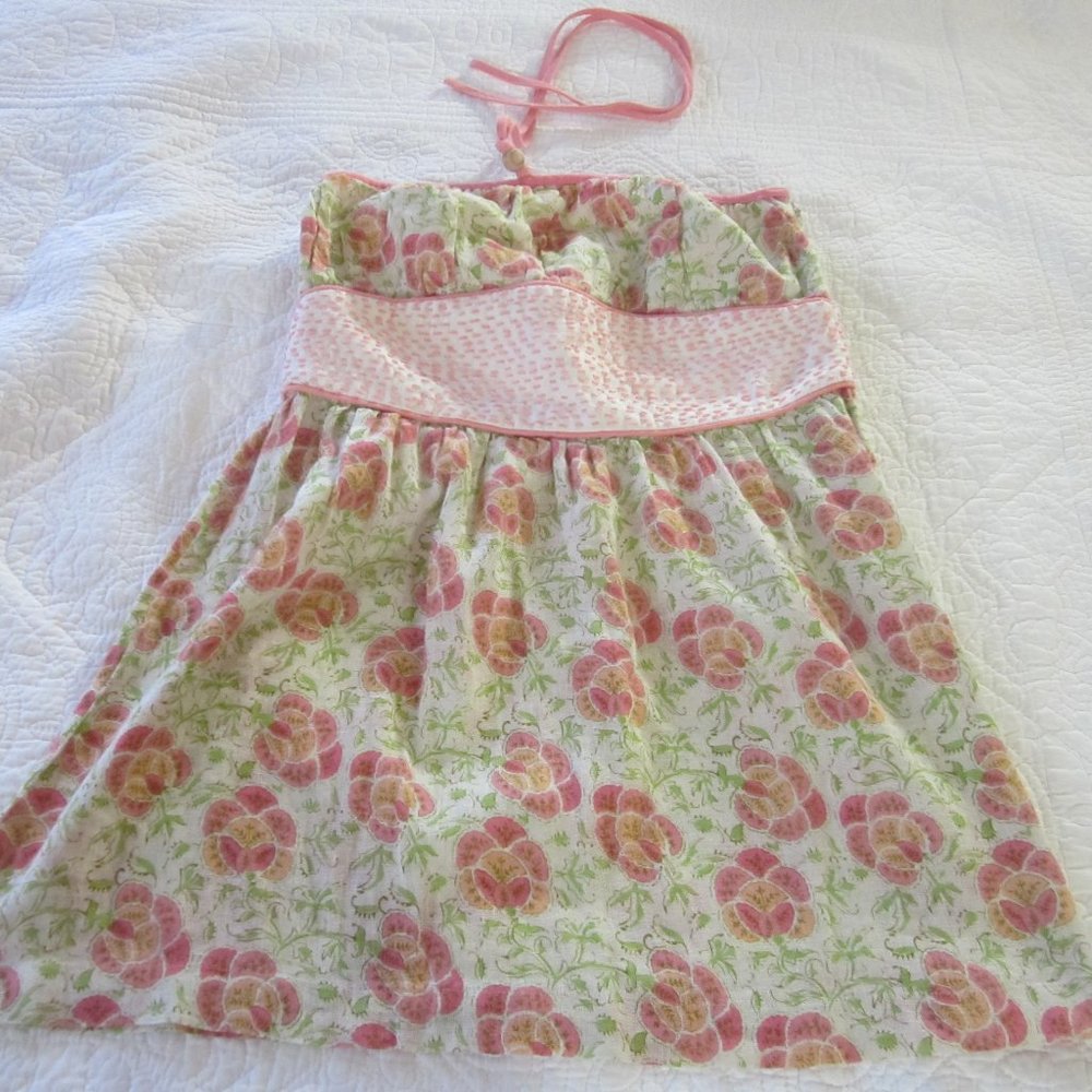 Free People Top 4 Halter Embroidered Floral Linen Blend